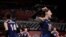 South Korea's Kim Yeon-koung, #10, pumps her fist in celebration of her team's 3-0 victory over Kenya, at the end of a women's volleyball preliminary round pool A match, at the 2020 Summer Olympics, July 27, 2021, in Tokyo, Japan.