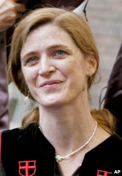 Samantha Power receives an honorary Doctor of Humane Letters degree during Brown University's 239th Commencement in Providence, R.I., May 27, 2007