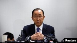 Cựu Tổng Thư ký LHQ Ban Ki-moon phát biểu tại cuộc họp báo ở Seoul, Hàn Quốc, ngày 31/1/2017.