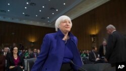 Federal Reserve Chair Janet Yellen arrives for testimony before the Senate Banking Committee, on Capitol Hill in Washington, Feb. 14, 2017.