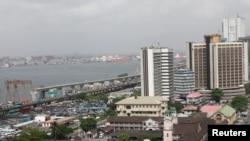 FILE - A view of the central business district is seen from a roof top in Lagos, Nigeria, March 16, 2020.