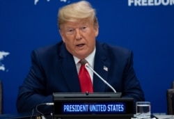 FILE - President Donald Trump attends a U.N. event on religious freedom at U.N. headquarters in New York, Sept. 23, 2019.