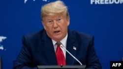 FILE - US President Donald Trump attends a United Nations event on Religious Freedom at UN Headquarters in New York, Sept. 23, 2019, on the sidelines of the UN General Assembly. 