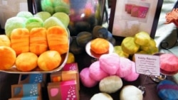 Herban Lifestyle products include colorful fuzzy soaps, which are wrapped in wool