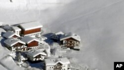 An aerial view of the Langtauferer hotel in the Venosta valley, northern Italy, Jan. 23, 2018.