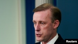 FILE PHOTO: White House National Security Advisor Jake Sullivan speaks during a press briefing at the White House in Washington