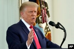 President Donald Trump speaks during a news conference on the North Portico of the White House, Monday, Sept. 7, 2020, in Washington. (AP Photo/Patrick Semansky)