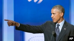 Prezident Barak Obama Klinton Qlobal Təşəbbüsünün yığıncağında çıxış edir. 23 sentyabr, 2014.