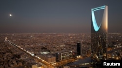 A drone view shows the last supermoon of 2024 dubbed "Beaver Moon" in Riyadh