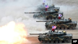 South Korean marine K1 tank fires during a joint military exercise between South Korea and the United States. (File)