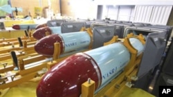 In this photo released by the Iranian Defense Ministry, which says Nasr 1 (Victory) missiles are seen in a factory in Tehran, 07 Mar 2010