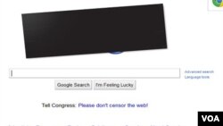 Google colocó un bloque de color negro sobre su logotipo en protesta a una iniciativa en el Congreso de EE.UU que busca penalizar la piratería.