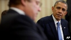 2013年10月23日美国总统奥巴马在白宫在会见巴基斯坦总理纳瓦兹·谢里夫
