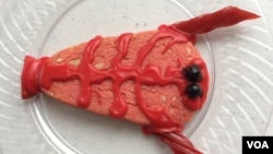 The Brazoria County Crawfish Festival included a variety of foods, including fried alligator meat, hot dogs, Greek gyros and lots of sweets. There were even cookies designed to resemble crawfish. (G. Flakus/VOA)