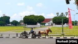 Andong melintas di Alun-Alun Utara Yogyakarta. (Foto: VOA/Nurhadi)