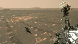 NASA’s Perseverance Mars rover took a 'selfie' with the Ingenuity helicopter, seen here about 13 feet (3.9 meters) from the rover. This image was taken by the WASTON camera on the rover’s robotic arm on April 6, 2021, the 46th Martian day.