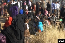 FILE - Outside Khazir camp, thousands of people wait in line to register in Iraqi Kurdistan, Nov. 5, 2016. (H. Murdock/VOA)