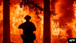 消防人员在加州巴特郡奋力控制“迪克西大火”。(2021年7月24日)