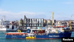 FILE - The migrant search and rescue ship Sea Watch 3 arrives at the port of Catania, Italy, Jan. 31, 2019.