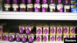 "Milky" pudding are seen on shelves in a supermarket in the town of Sderot near the Israeli-Gaza border in southern Israel, December 18, 2014.