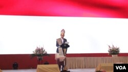 Presiden Jokowi dalam acara perayaan Natal Nasional 2018 di Medan, Sabtu, 29 Desember 2018. (Foto: VOA/Anugrah)