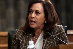 FILE - Sen. Kamala Harris, D-Calif., speaks during a hearing in Washington, Aug. 6, 2020.