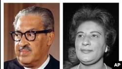 This combo of file photos shows Supreme Court Associate Justice Thurgood Marshall, L, and Constance Baker Motley. The NAACP's Legal Defense Fund has launched a $40 million scholarship program to create a new generation of civil rights lawyers.