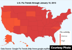 Mức độ lan tràn của dịch cúm trên toàn Hoa Kỳ.