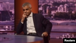 The Mayor of London, Sadiq Khan, appears on the BBC's Andrew Marr Show, in London, Britain, Sept. 16, 2018. 