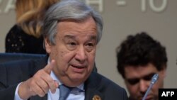 Le secrétaire général de l’ONU, Antonio Guterres, lors de la conférence des Nations unies sur les migrations, à Marrakech, le 10 décembre 2018.