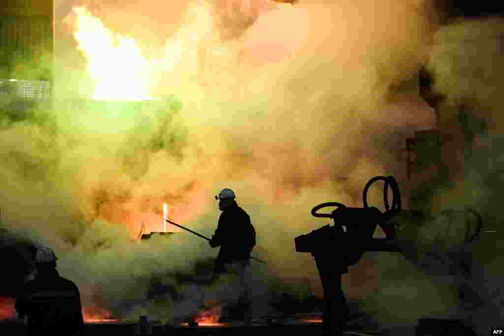 A worker is seen at the metallurgical workshop at Kola Mining and Metallurgical Company (Kola MMC), a unit of Russia&#39;s metals and mining company Nornickel, in the town of Monchegorsk in the Murmansk region.