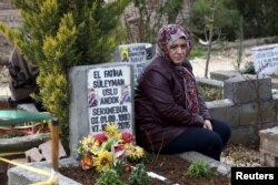 A mother mourns for her son, Suleyman Uslu, killed in fighting the Islamic State in north Syria, at a cemetery in Diyarbakir, Turkey, Feb. 25, 2016. He was part of the Syrian Kurdish YPG militia, which the U.S. backs in fighting IS.