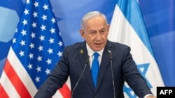 FILE - Israel's Prime Minister Benjamin Netanyahu speaks during a joint press conference with the US Secretary of State at his office in Jerusalem. Feb. 16, 2025.