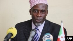 Karenga Ramadhan, president of The National Council of Communication in Burundi, speaks during a press conference in the capital Bujumbura on May 4, 2018 to announce the suspension of BBC and VOA. 