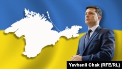 Президент Украины Владимир Зеленский на фоне карты Крыма. Архивный коллаж