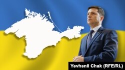 UKRAINE - Vladimir Zelensky against the background of the map of Crimea, 14May2019