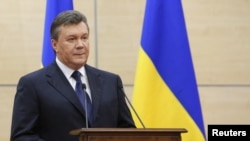 Ousted Ukrainian president Viktor Yanukovich during a news conference in Rostov-on-Don, Russia, March 11, 2014.