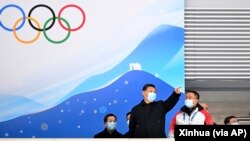 中國國家主席習近平在北京參觀2022年冬季奧運會的比賽場地—國家速滑館。（2022年1月4日）