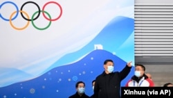 中國領導人習近平視察北京冬奧會賽場之一：國家速滑館。（2022年1月4日）