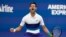 Novak Djokovic, of Serbia, reacts after scoring a point against Kei Nishikori, of Japan, during the third round of the US Open tennis championships, Sept. 4, 2021, in New York.