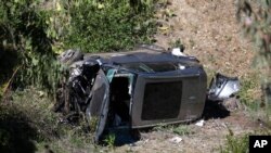 El vehículo del golfista Tiger Woods tras el accidente sufrido en Los Ángeles, California, el 23 de febrero de 2021.