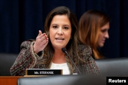 FILE - U.S. Representative Elise Stefanik (R-NY) speaks during a House Education and The Workforce Committee hearing titled "Holding Campus Leaders Accountable and Confronting Antisemitism" on Capitol Hill in Washington, U.S., December 5, 2023. (REUTERS/Ken Cedeno)