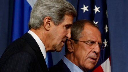 Sakataren Harkokin Wajen Amurka John Kerry da Takwaransa na Rasha Sergei Lavrov a lokacin da suka ganawa dangane da rigingimun Syria. 