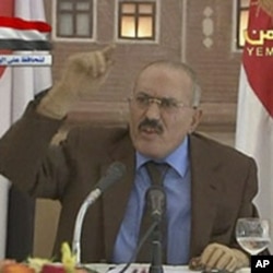 Yemen's President Ali Abdullah Saleh delivers his speech on state television in this still image taken from video, October 8, 2011.