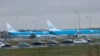 FILE - KLM airplanes sit in Schiphol Airport near Amsterdam, Netherlands, on Jan. 18, 2018. 