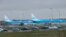 FILE - KLM airplanes sit in Schiphol Airport near Amsterdam, Netherlands, on Jan. 18, 2018. 