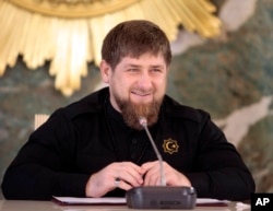 FILE - Chechen regional leader Ramzan Kadyrov speaks to journalists in Chechnya's provincial capital Grozny, Russia, Dec. 28, 2015.