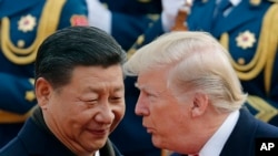 លោក Trump និងលោក Xi បាននិយាយជាមួយគ្នានៅ Great Hall of the People ក្នុងទីក្រុងប៉េកាំង ថ្ងៃទី 9 ខែវិច្ឆិកា ឆ្នាំ 2017 ។