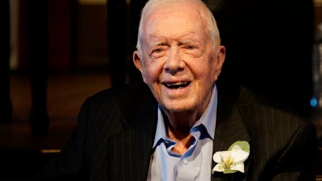 FILE - Former President Jimmy Carter is shown during a reception in Plains, Georgia, July 10, 2021.