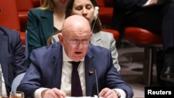 Russia's Permanent Representative speaks during a meeting of the UN Security Council addressing the continuing conflict between Russia and Ukraine at U.N. headquarters in New York City, November 18, 2024. 